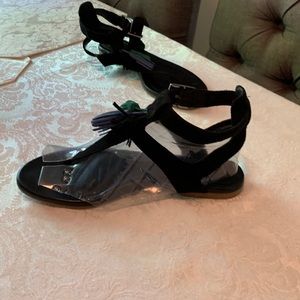 UGG Black Suede Tassel Lecia Sandals Size 8 NWOB